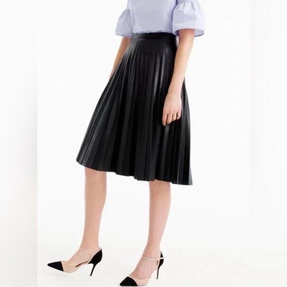 J. Crew Dresses & Skirts - J. Crew Black Faux Leather Pleated Midi Skirt